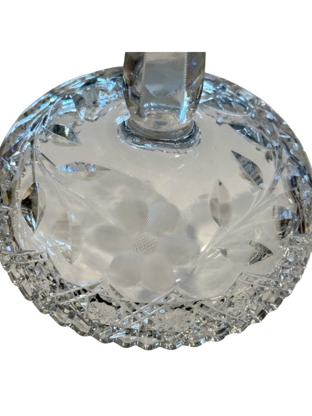 Cut Glass Etched Clear Compote Pedestal Dish Centerpiece 8" Tall Floral Vintage - Picture 11 of 13
